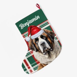 Süßer Bernhardiner-Hund Kariert Benutzerdefiniert Großer Weihnachtsstrumpf