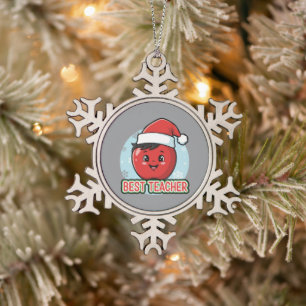Süßer Best-Teacher-Weihnachtsapfel Urlaub Schneeflocken Zinn-Ornament