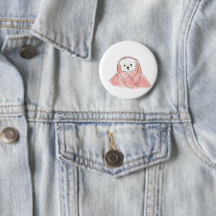 Süßer Bichon Frise in rosa Decke gewickelt Button