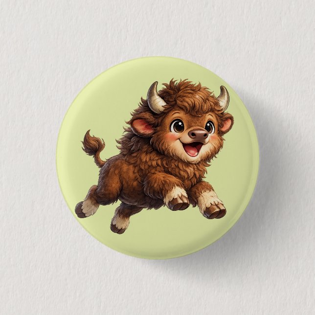 Süßer Bison mit großen Augen Glückliches Wildtier- Button (Vorderseite)
