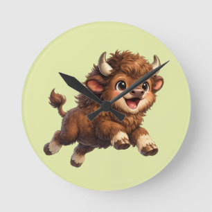 Süßer Bison mit großen Augen Glückliches Wildtier- Runde Wanduhr