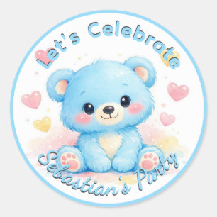 Süßer blauer Babybär zum Geburtstag Runder Aufkleber