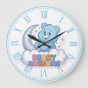 Süßer blauer Bär Mond & Sterne "Beary Awesome" Kin Große Wanduhr