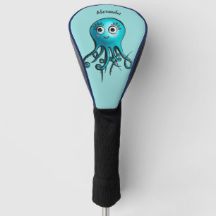 Süßer blauer Cartoon-Oktopus - lächelndes Meeresle Golf Headcover