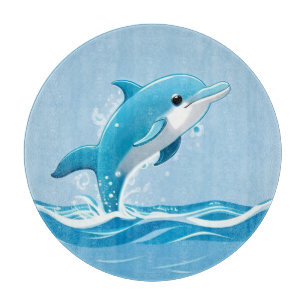Süßer blauer Delfin spielt glücklich im Wasser Schneidebrett