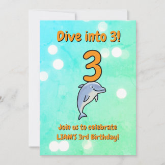 Süßer blauer Delfin zum 3. Geburtstag - Tauche ein Einladung