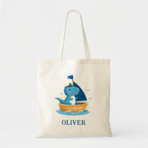 Süßer blauer Dino-Bootskapitän Tragetasche