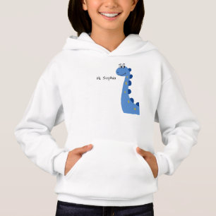 Süßer blauer Dinosaurier - Benutzerdefinierter Nam Hoodie