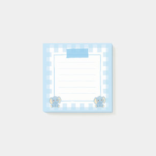 Süßer blauer Elefant Kawaii Gingham Notizblock