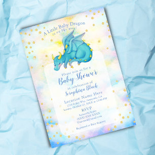 Süßer blauer Gold-Drache Baby Shower Einladung