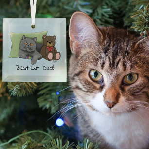 Süßer blauer liebenswerter grauer bester Katzenvat Ornament Aus Glas