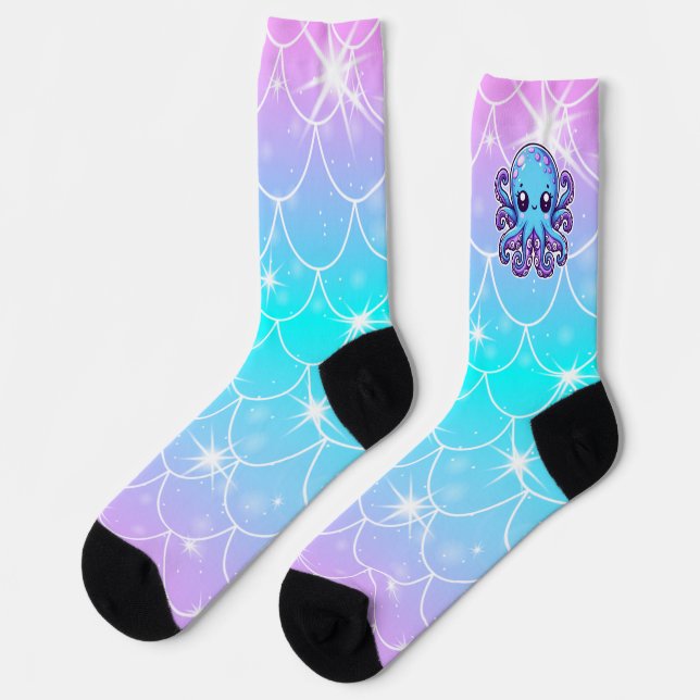 Süßer blauer Oktopus Socken (Linkes Detail)