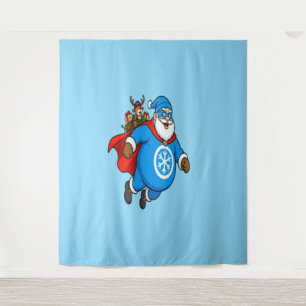 Süßer blauer Superheld Santa Claus Weihnachtsaufkl Wandteppich