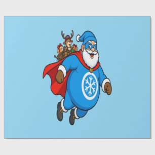 Süßer blauer Superheld Santa Claus Weihnachtsstick Geschenkpapier