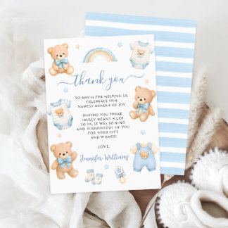 Süßer blauer Teddybär Boho-Kleidung Baby-Junge Sho Dankeskarte