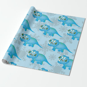 Süßer blauer Triceratops-Dinosaurier-Weihnachten f Geschenkpapier