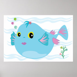 Süßer blauer tropischer Fisch rosa Flossen Poster