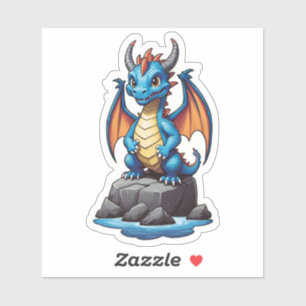 Süßer blauer und orangefarbener Drache Aufkleber