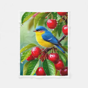 Süßer blauer Vogel und Kirschen Wurfdecke Fleecedecke