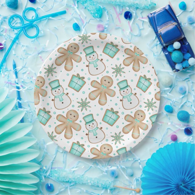 Süßer blauer Weihnachts-Gingerbread-Mann Pappteller (Party)