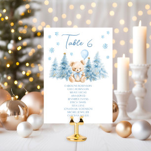 Süßer blauer Winter-Teddybär-Baby-Junge-Tischnumme