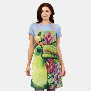 Süßer Blumen-Tukan Lustige Grün-Rosa-Schürze Schürze