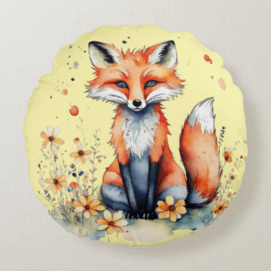 Süßer Blumenfuchs Rundes Kissen