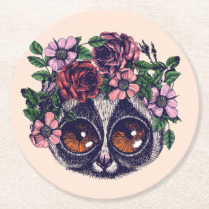 Süßer BlumenLemur Runder Pappuntersetzer