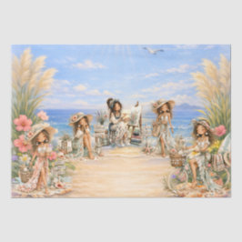Süßer Boho-Stil Mädchen-Strand-Szene-Decoupage Seidenpapier