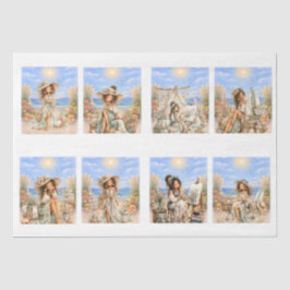 Süßer Boho-Stil Mädchen-Strand-Szene-Decoupage Seidenpapier
