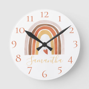 Süßer Boho-Wasserfarben-Regenbogen-Herz mit indivi Runde Wanduhr