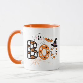 Süßer BOO-Schriftzug Geist und Kürbis Halloween Tasse
