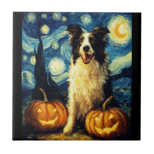 Süßer Border Collie Hund Halloween Jack O Lantern Fliese