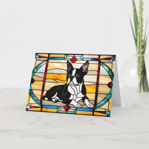 Süßer Boston Terrier Buntglas Karte