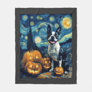 Süßer Boston Terrier Hund Halloween Jack O Lantern Fleecedecke