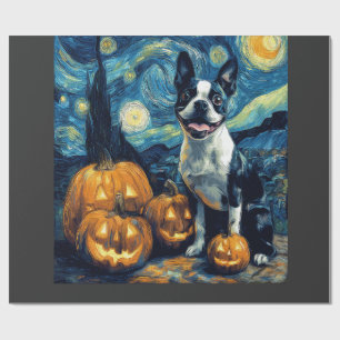 Süßer Boston Terrier Hund Halloween Jack O Lantern Geschenkpapier
