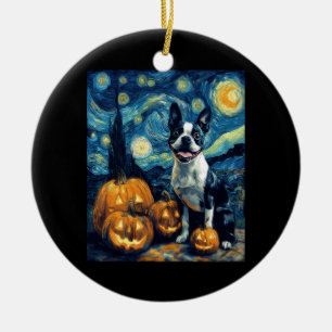 Süßer Boston Terrier Hund Halloween Jack O Lantern Keramik Ornament