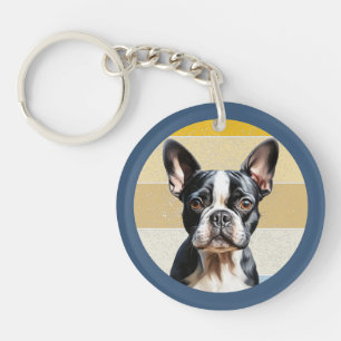 Süßer Boston Terrier Hund Retro Hintergrund Schlüsselanhänger