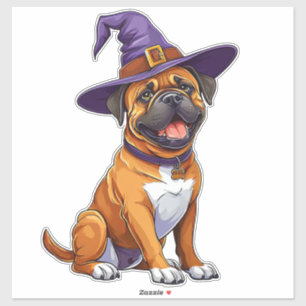 Süßer Boxerhund mit Halloween-Zaubererhut Aufkleber