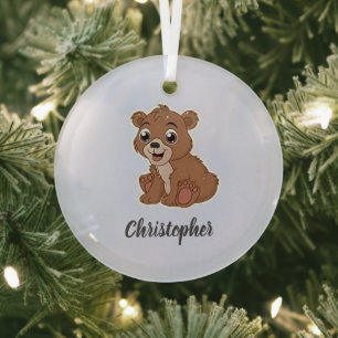 Süßer brauner Bär blau Ornament Aus Glas