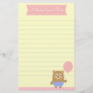 Süßer brauner Bär mit einem rosa Luftballon Briefpapier