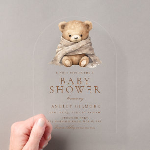 Süßer brauner Teddybär-Baby-Party Acryleinladungen