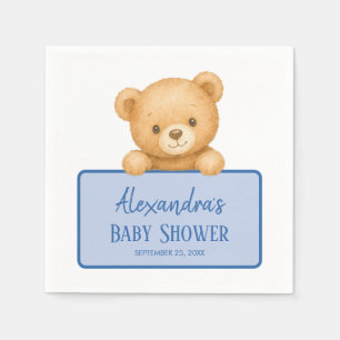 Süßer brauner Teddybär blaue Babyparty für Jungen Serviette