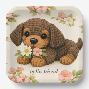 Süßer brauner Welpe Floral Pappteller