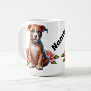 Süßer brauner Welpe mit Rosen  Kaffeetasse