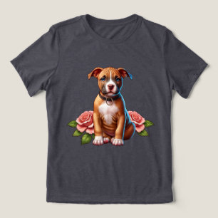 Süßer brauner Welpe mit Rosen Tri-Blend Shirt