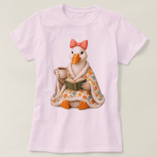 Süßer bücherliebender Gans, der Kaffee mit Schleif T-Shirt