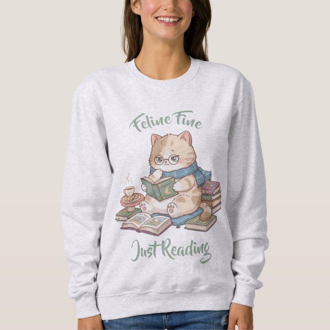 Süßer Büchernarr-Pullover Kuschelkatze beim Lesen Sweatshirt (Vorderseite)