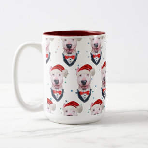 Süßer Bull Terrier Hund Weihnachtsmuster Zweifarbige Tasse