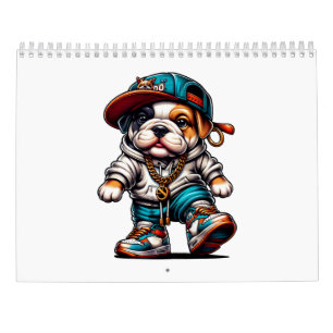Süßer Bulldoggen-Welpe 12 Monate personalisiert Kalender